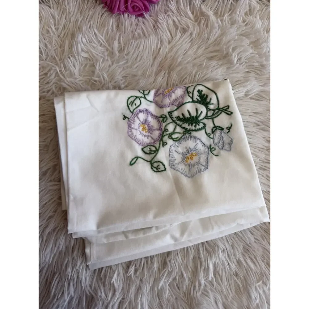 Set of 2 Vintage Handmade Embroidered Pillowcases Roses Flowers Cottage Core